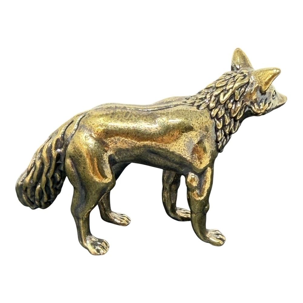 Brass Fox Figurine Miniature Wisdom Totem Altar Decor Spirit Animal 1970s Style - Picture 8 of 8